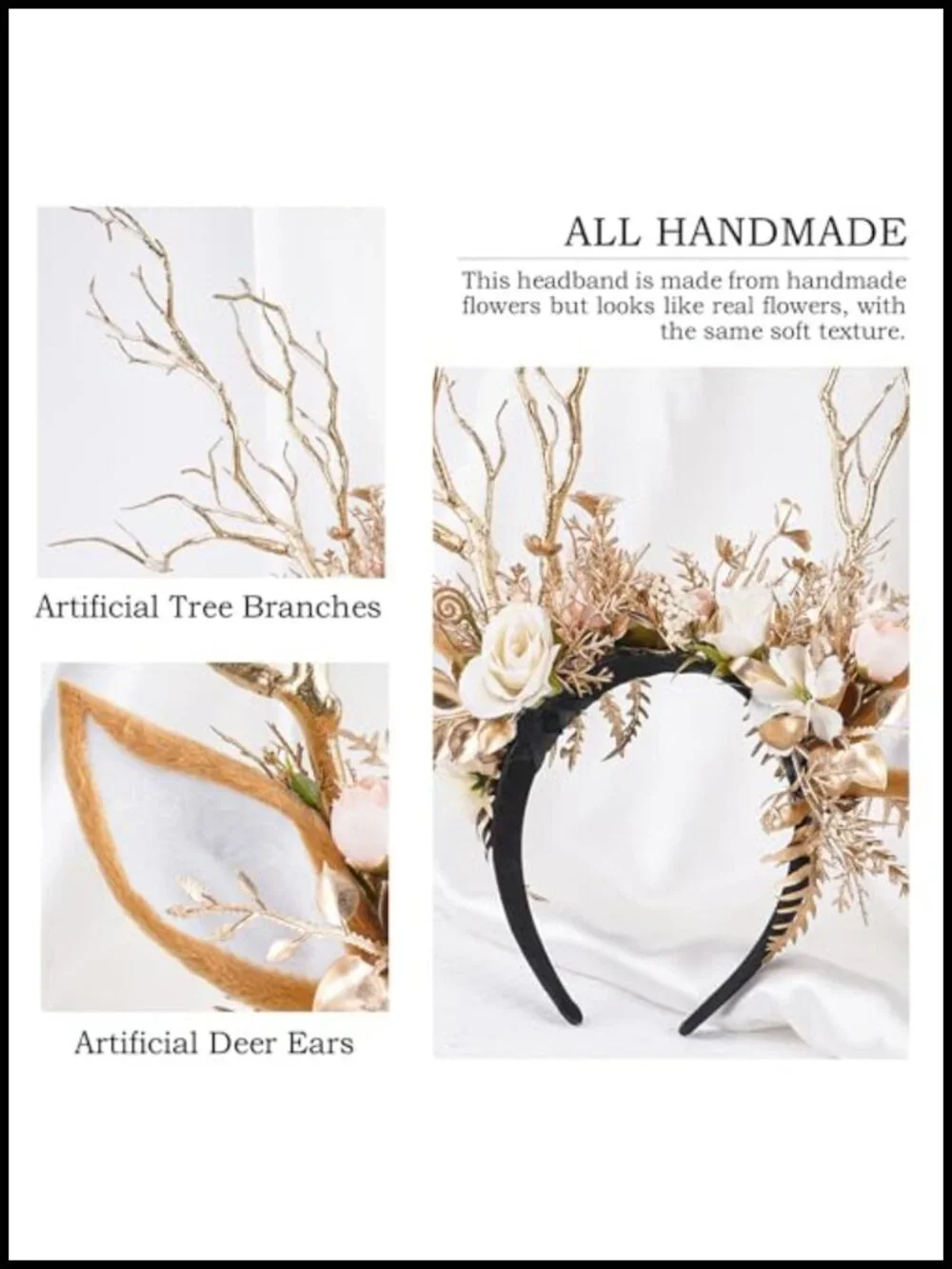 Branch Antler Headband Woodland Reindeer Ear Headpiece Renaissance Halloween